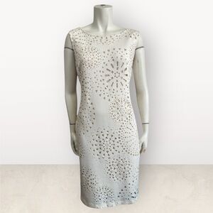 Worthington vintage 90's dress laser cutout graphics cream over taupe women 8